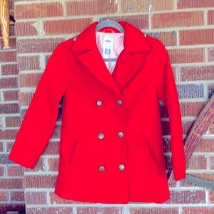 NWOT girls Old Navy fleece trench coat-soft with cute details bright red color